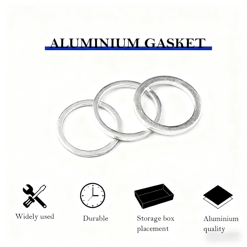 200 szt. Uszczelek korka spustowego oleju, białe podkładki płaskie ze stopu aluminium, podkładki tłoczone, pierścienie uszczelniające, zestaw asortymentowy M5 M6 M8 M10 M12 M14