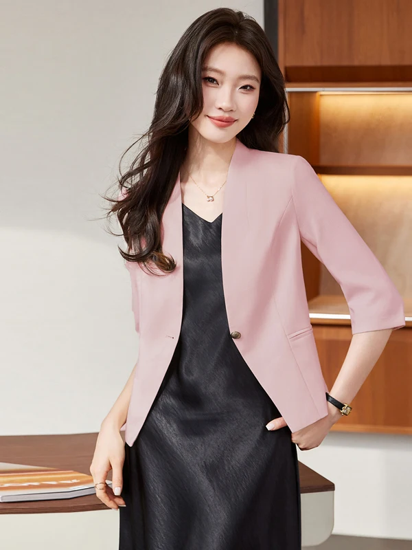 

Women's Seven-Quarter Sleeve Suit Jacket Dress Two-Piece Set Spring Casual Mid-Sleeve Western Wear Slim Fit Commute Style