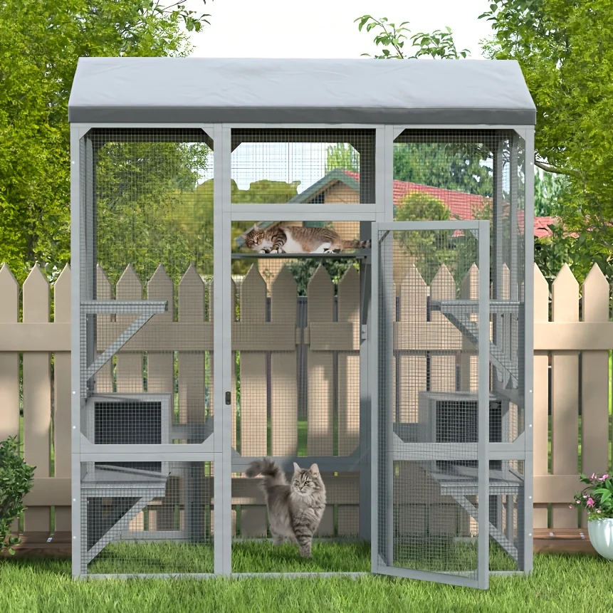 

Уличный вольер для кошек Catio 72 дюйма, большой домик для нескольких кошек, клетка для кошек с водонепроницаемым покрытием и солнцезащитным стеклом.