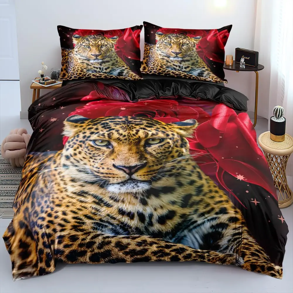 Cheetah Print Duvet Cover Set Leopard Quilt Cover Sets Queen King Size Animal Adults Boys Teenagers Home Bedding 3 Pieces Set