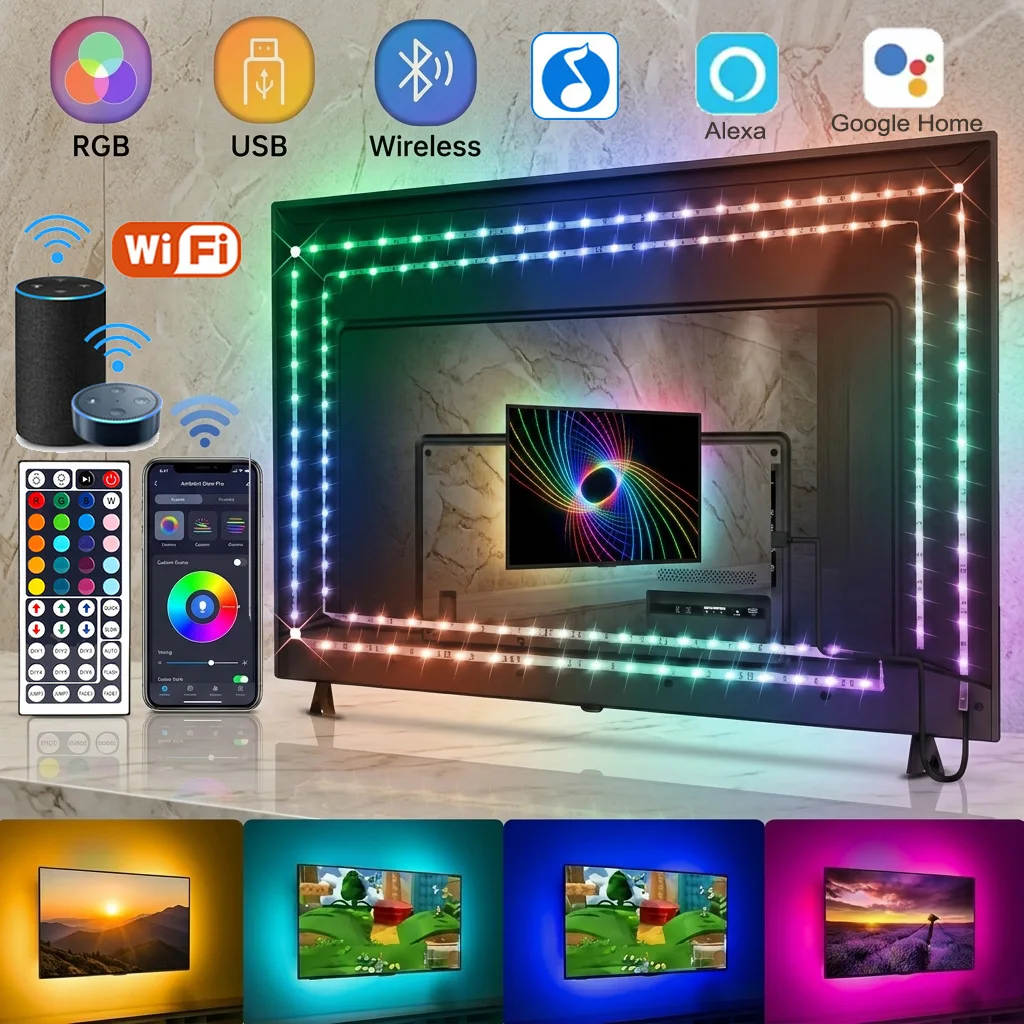 WiFi Bluetooth RGB Led Strip Lights Usb 5V for TV Smart Tape