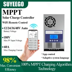 SUYEEGO 60A MPPT Solar Charge Controller with WIFI 12V 24V 36V 48V Auto PV Battery Regulator LCD Display for Lead Acid Lithium