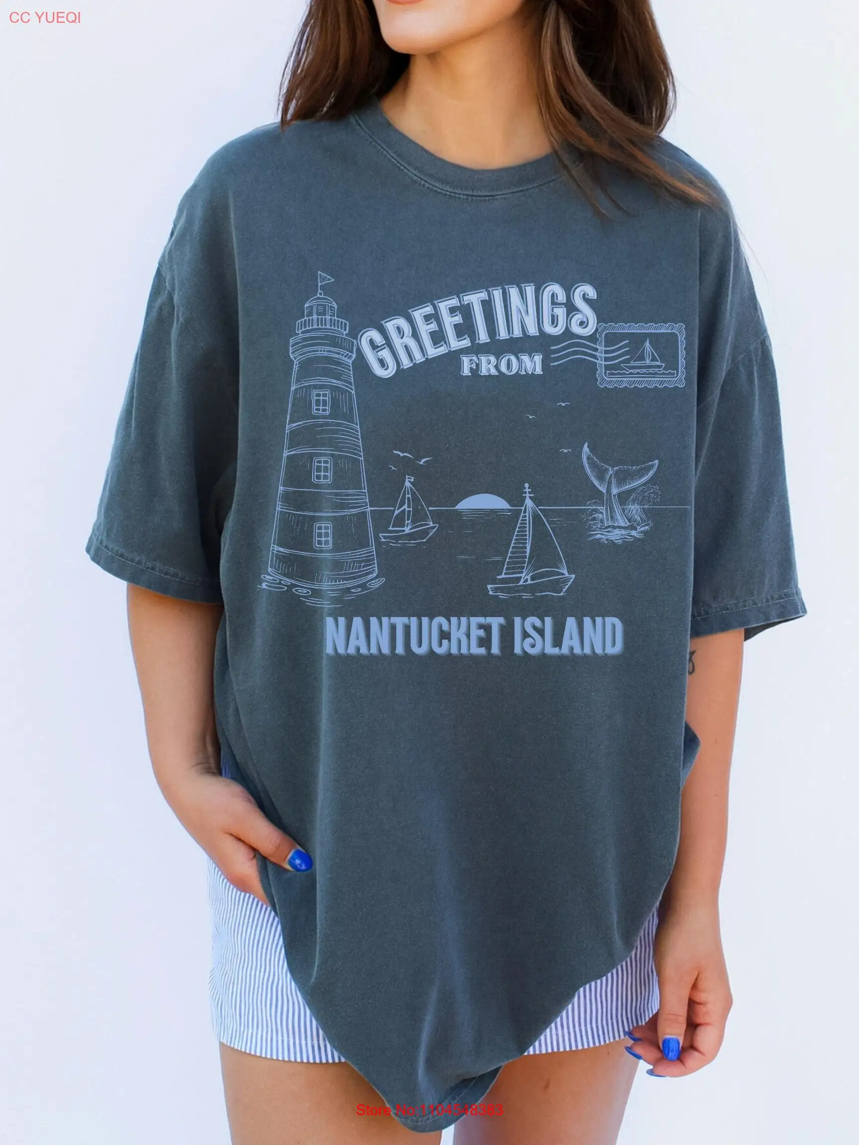 Grüße aus der Nantucket Island Vintage T-Shirt East CoasT Urlaubskomfortfarben Einzigartige nostalgische lange oder kurze Ärmel