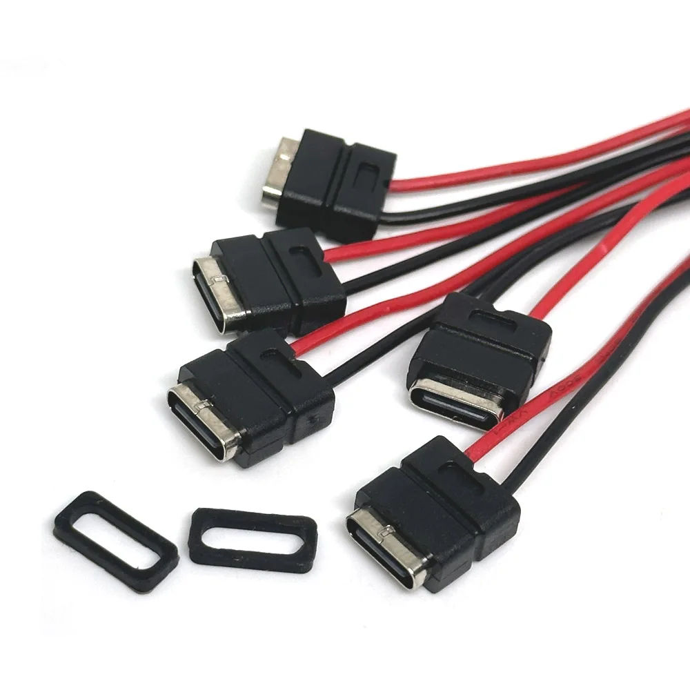 Type-C Waterproof Female 2Pin With Cable USB-C Socket Port With Screw Hole Fast Charge Charging Interface USB Connector