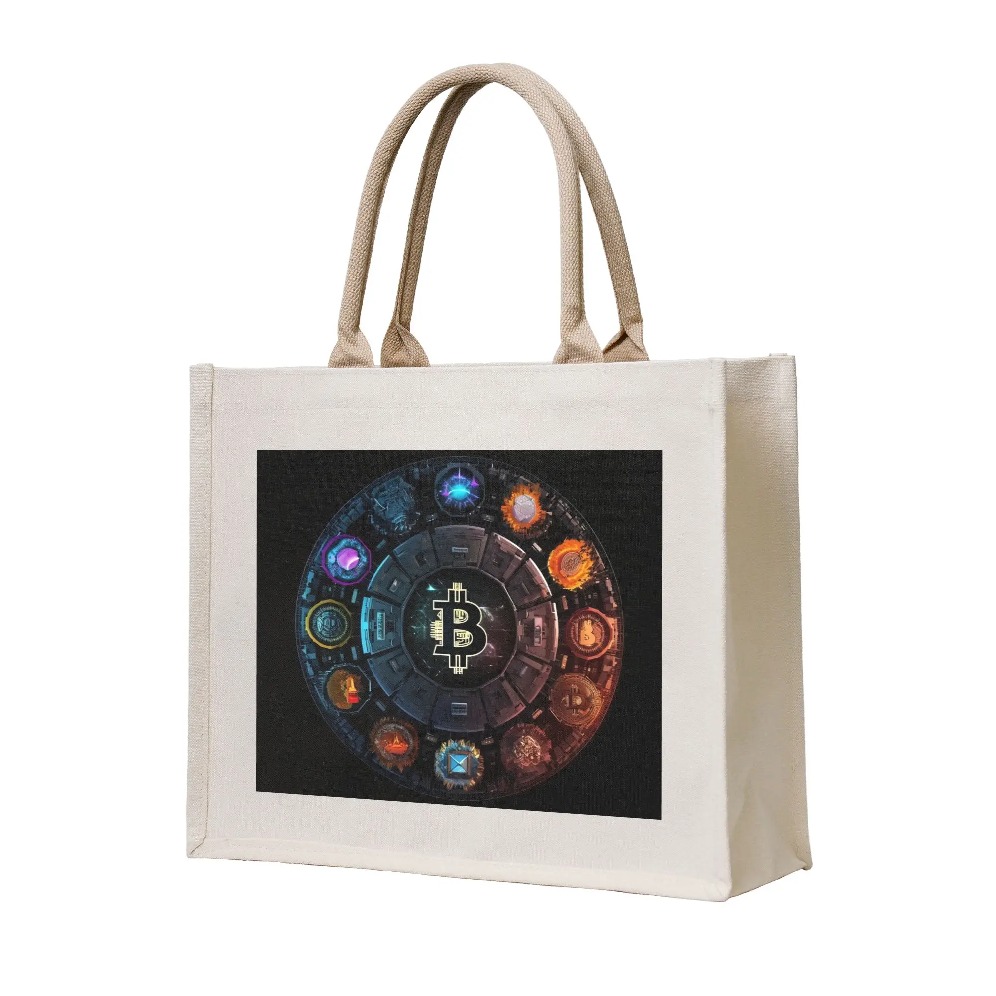 Cute Crypto Virtual Currency Bitcoin  Shopping Tote Bag Portable  Groceries Shoulder Shopper Bag