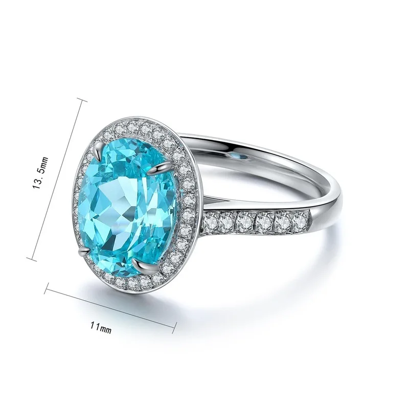 Lab Grown Paraiba Gemstone 8*10.5MM Oval Shape Blue Color Silver Engagement Ring For Christmas Custom Gift