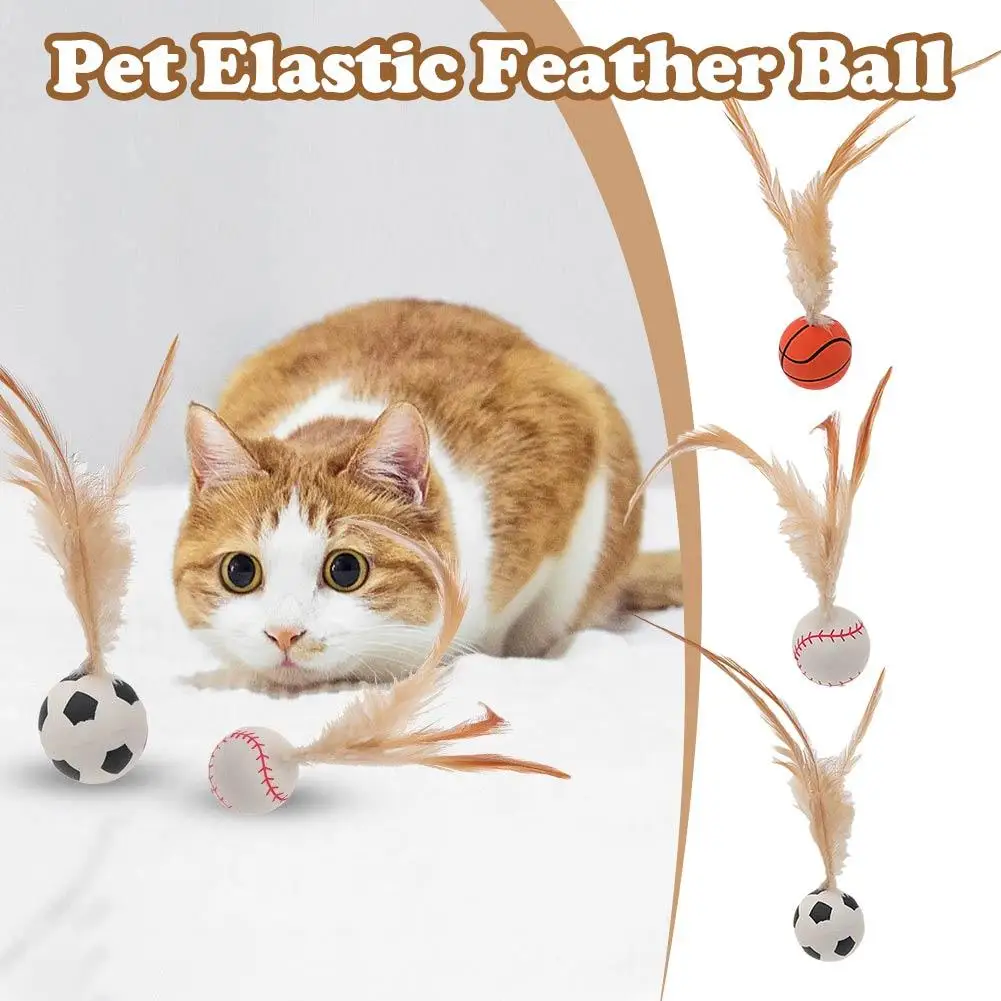 3Pcs/Set Interactive  Ball Toy with Feathers Elastic Colorful Bouncy Ball for Indoor Kittens Cats Hunting Chase Exercise Play