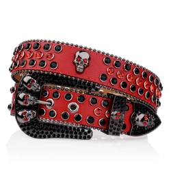Y2K Skull Rivet Rhinestone Decor PU Hip Hop Jeans Pants Solid Color Punk Western Cowboy Cowgirl