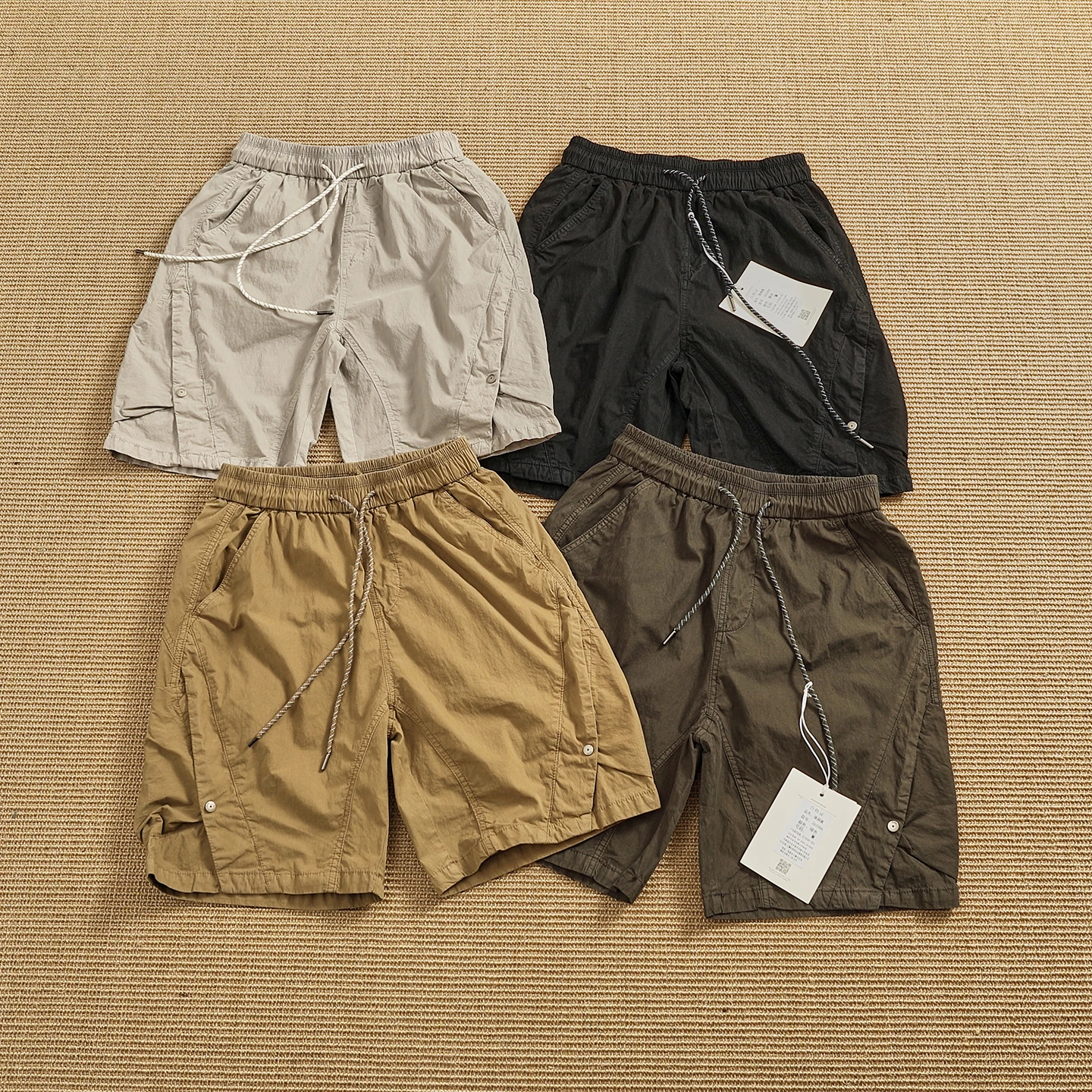Anti-Wrinkle Cotton Nylon Blend Outdoor Workwear Shorts Men's Multi-Pocket Summer Breathable Loose Straight Japanese Style Fi...