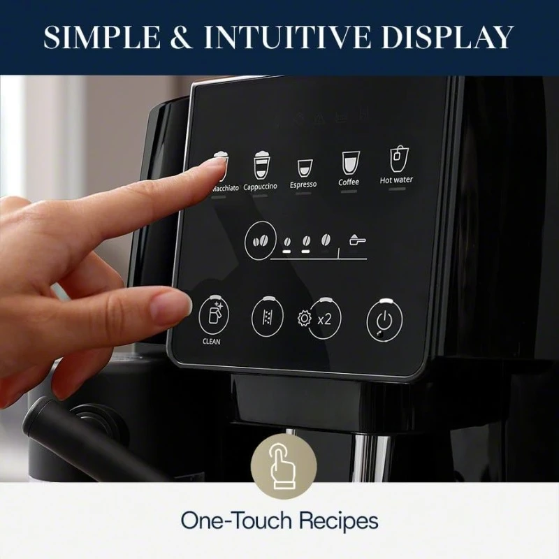 ابدأ ماكينة اسبريسو أوتوماتيكية بالكامل، أجزاء آمنة قابلة للإزالة وآمنة للاستخدام في غسالة الأطباق لسهولة التنظيف. 5 وصفات بلمسة واحدة لاتيه ماكياتو،