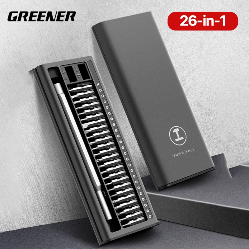 GREENER 26 in 1 Precision Magnetic Screwdriver Set Bits Phillips Torx Hex Flat For Phone Laptop Watch Camera Drone Home Tool Kit
