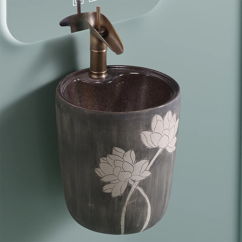 

Color ceramic retro column split wash basin floor wash basin wall hanging outdoor bathroom wall hanging wash basin