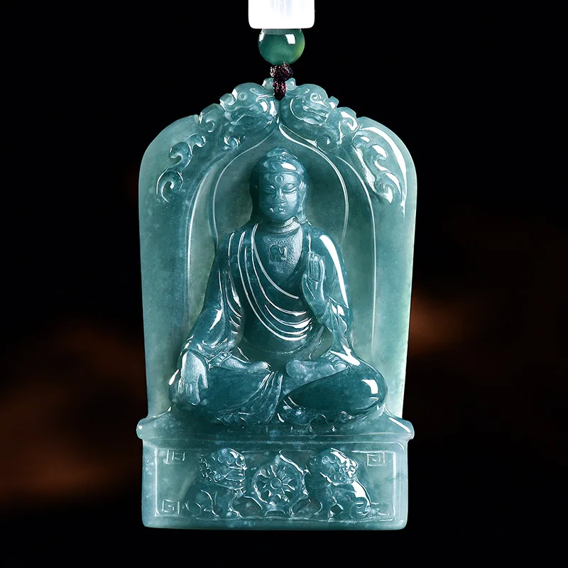 Natural Jade Blue Water Amitabha Buddha Pendant Necklace Carved Charm Jadeite Jewelry Fashion Amulet Gifts Certificate New Gift