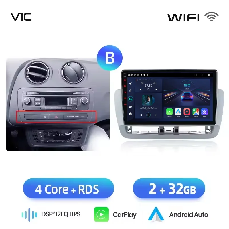 Junsun Draadloze CarPlay Android Auto Autoradio voor Seat Ibiza 6j 2009-2013 WiFi Multimedia GPS Navigatie 2din Head Unit Stereo