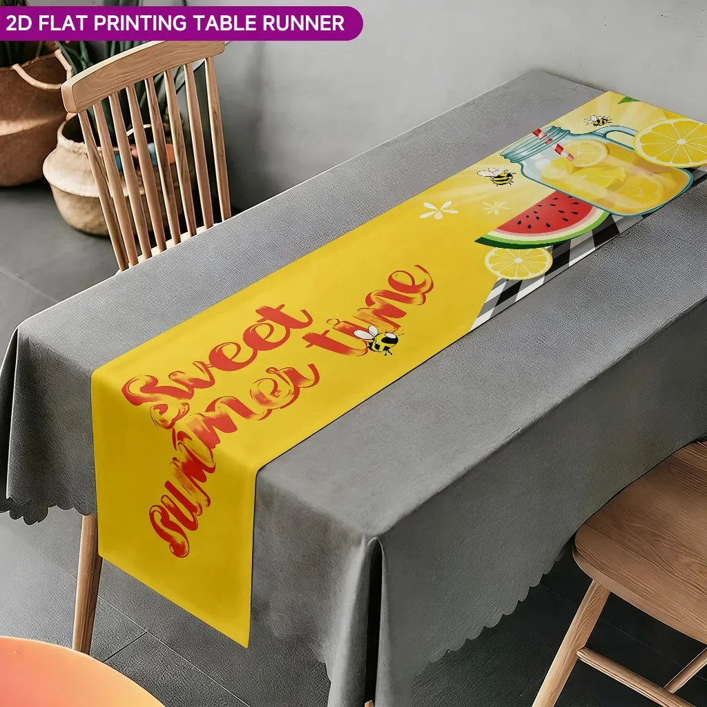 1pc Lemon Iced Drink Table Runner with Lemon Slice Print - Summer Fruit Beverage Table Cover