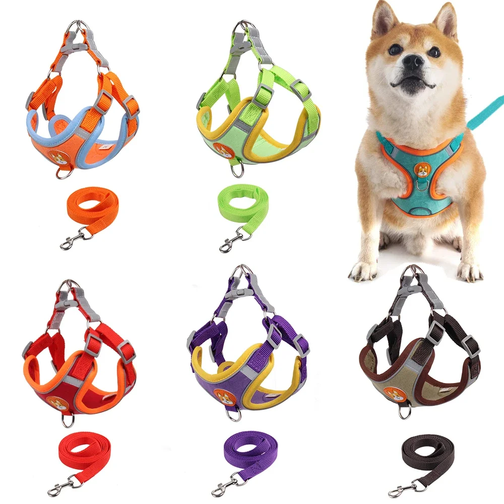 Pet Reflective Dog Harness Medium Large Dog Lead Walking Running Leashes Dogs Chest Strap Vest Dog Pet tag personalized Dog bib