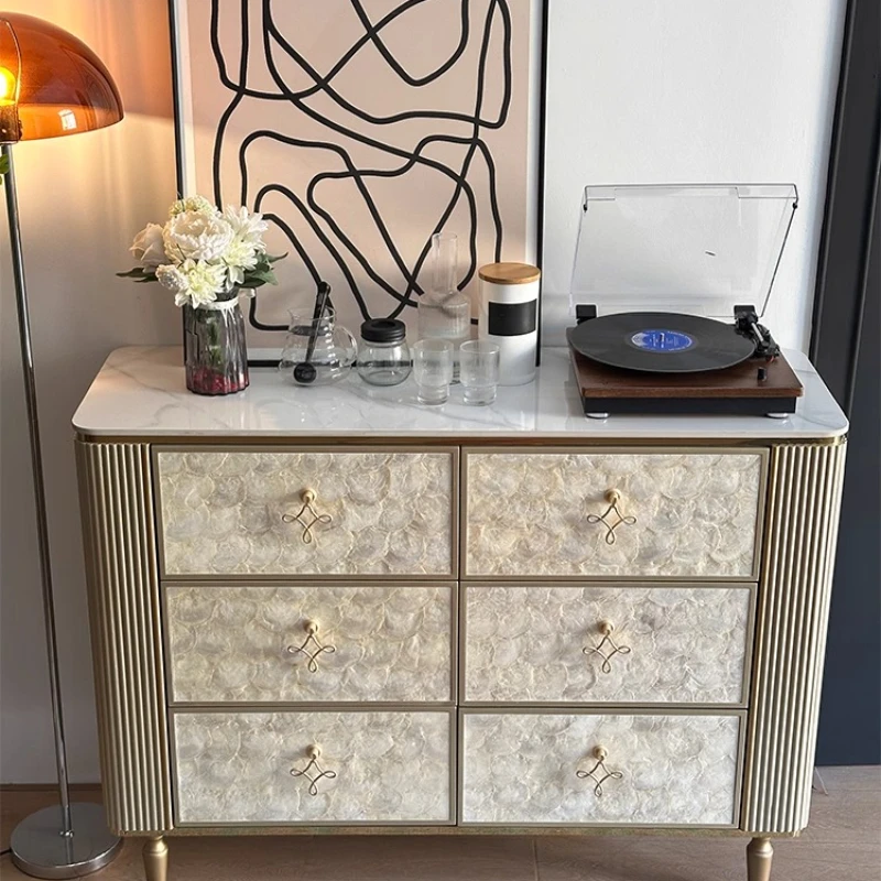A  luxury shell six-chest cabinet rock slab drawer cabinet modern foyer entrance partition
