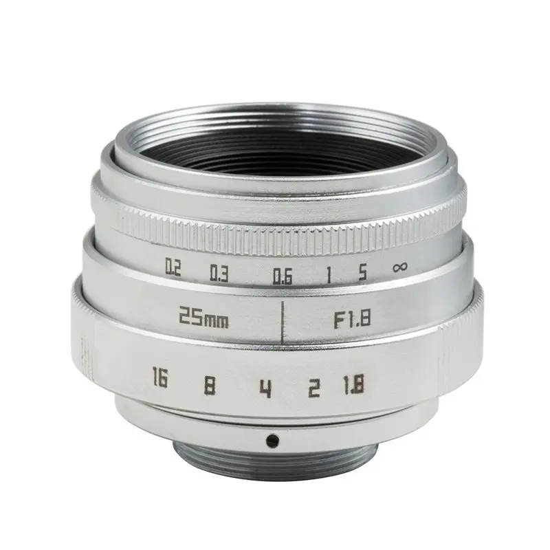 CJSD-Silver Mini 25Mm F/1.8 APS-C CCTV Lens For Mirrorless Camera 25Mm F1.8 Silver Camera Lens For C-Mount Mirrorless Cameras