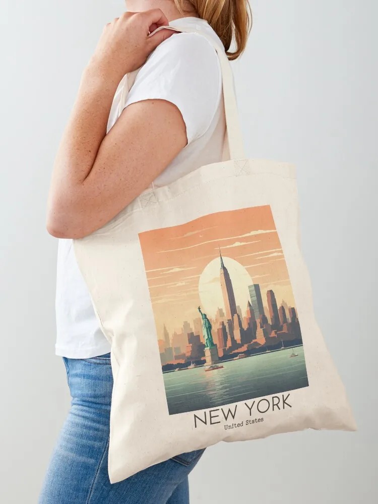 

A Vintage Travel Illustration of New York - US Tote Bag ecological bags Handbags shopper bag women canvas Cloth bags