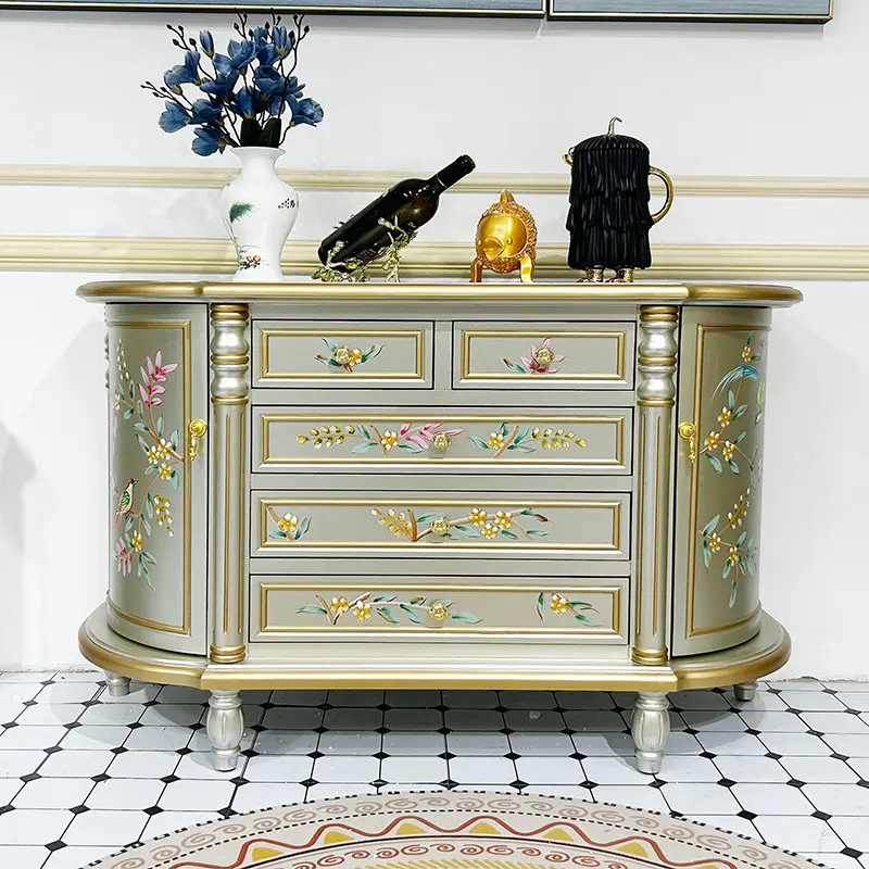 Solid wood painted semicircular storage cabinet, living room high-value door cabinet, door bedroom locker