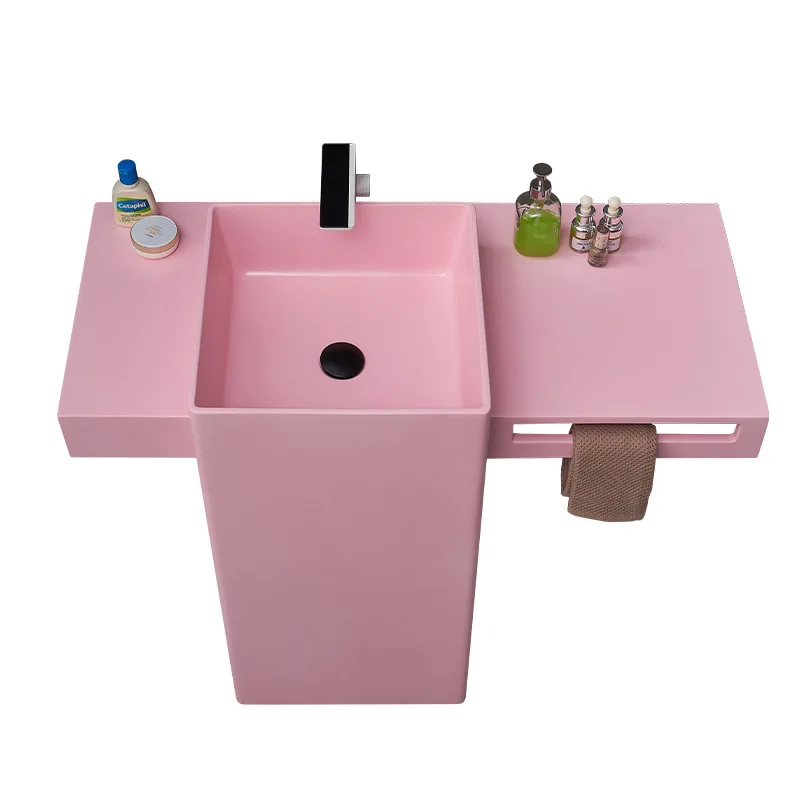 

Column basin floor-standing artificial stone washbasin bathroom pink square vertical washbasin for home use