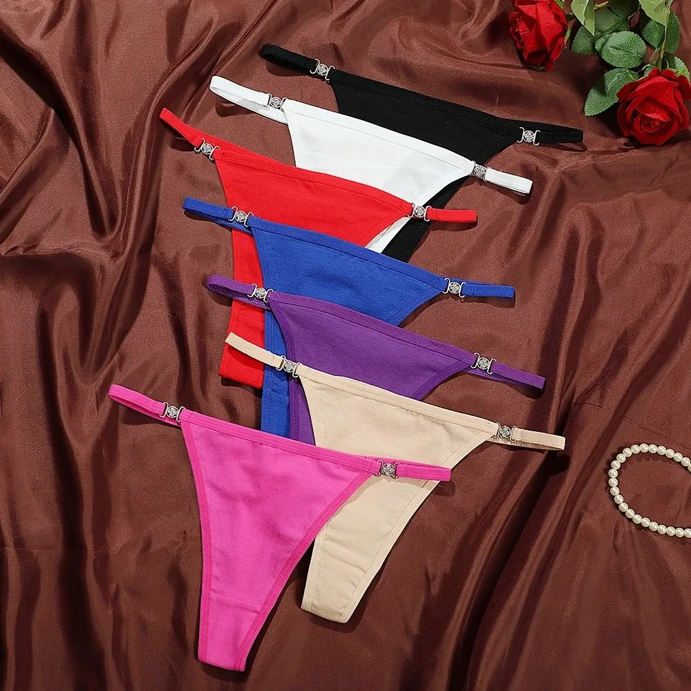 Comfortable Cotton Crotch Rhinestone Thongs Traceless Low Waist Bikini Briefs Solid Color Underpants T-back Panties Lingerie