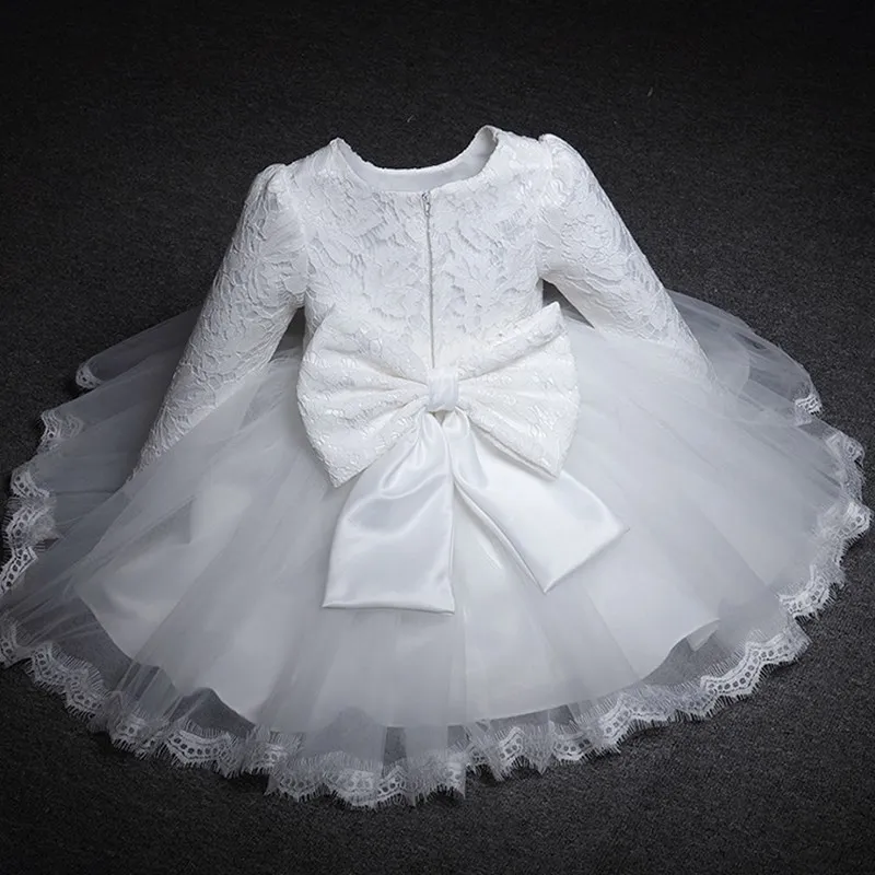 Baby Girls Princess Dress Long Sleeve 1st Year Birthday Vestido White Lace Infant Gown Christening Party Newborn Baptism Clothes