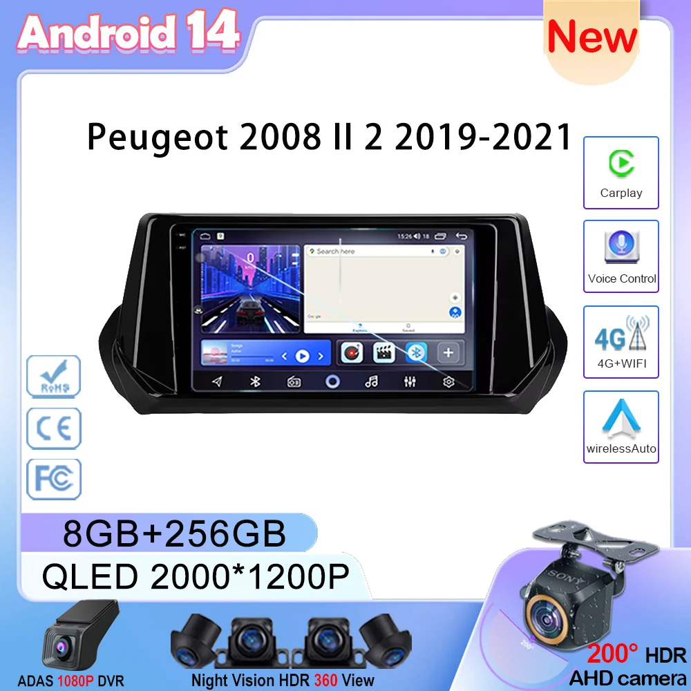 

Android Car For Peugeot 2008 II 2 2019-2021 Unit Multimedia Radio Stereo BT Carplay Android Auto 2din Android 13 Car Head GPS 4G