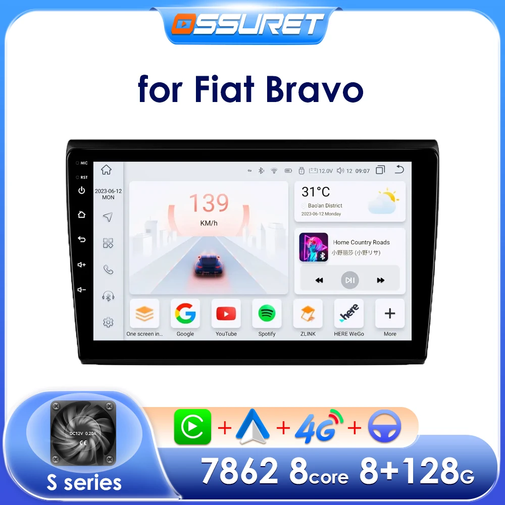 Car Radio Android For Fiat Bravo 2007-2012 Carplay Multimedia Video Player 2Din GPS Navigation Autoradio Audio Stereo 7862