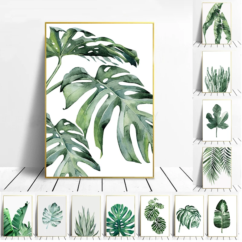 Scandinavian Style Plants Poster Green Leaves Decorative Picture Modern Wall Art Interior Paintings for Living Room Home Deco