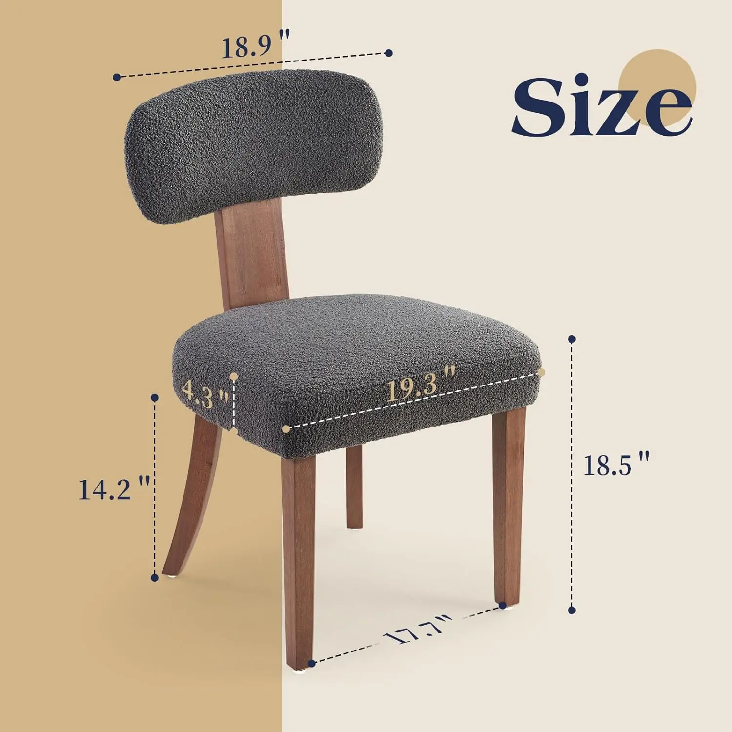 Mid Century ModernDiningChairs Set of 4, Sherpa Upholstered Kitchen Chairs with Curved Backrest & Adjustable Legs for LivingRoom