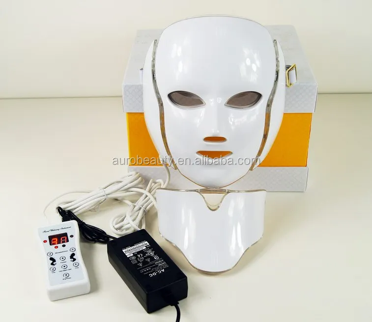 Mascarilla Facial EMS de terapia LED Au-008C, máscara Facial con microcorriente, estiramiento de la piel, PDT, ligera, con cubierta para el cuello