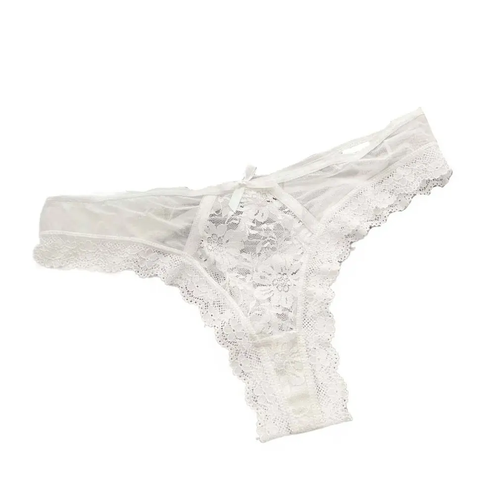 Comfortable Patchwork Mesh Floral Bowknot Panties Ruffle Hollow Out Lace Flower Transparent Briefs Female Lingerie Thong Lady