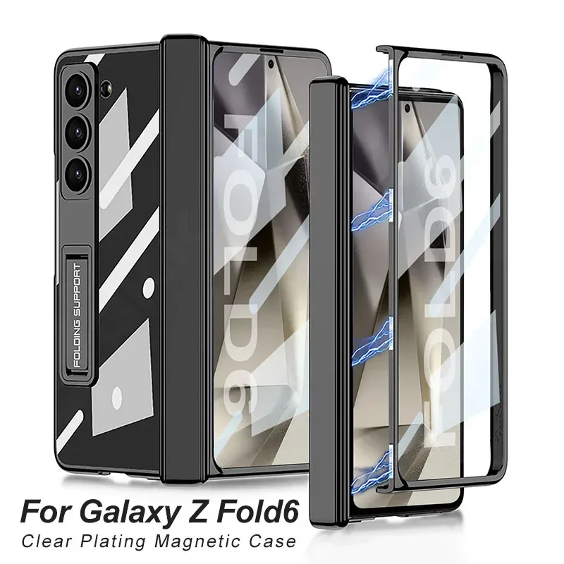 

Luxury Plating Screen Glass Holder Case For Samsung Galaxy Z Fold 6 Clear Stand Case Len Protective Cover For Galaxy Z Fold 5