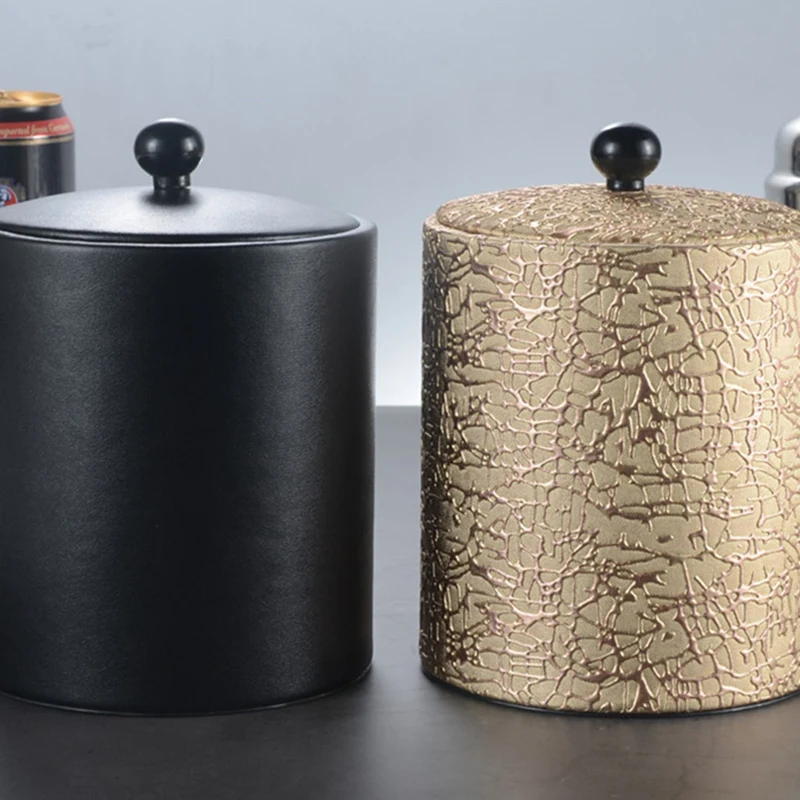 Ice bucket 1.3L Stainless Steel Ice Bucket Leather Ice Bucket European Style Wine Red Wine Bar KTV Supplies Champagne Bucket, A