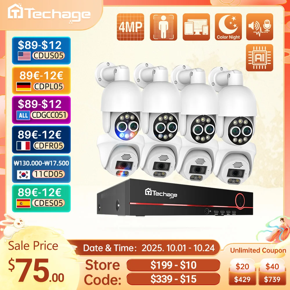 

Techage 8CH Интеллектуальный AI H.265 8MP POE Камера безопасности Двустороннее аудио на открытом воздухе Видеонаблюдение CCTVNVR