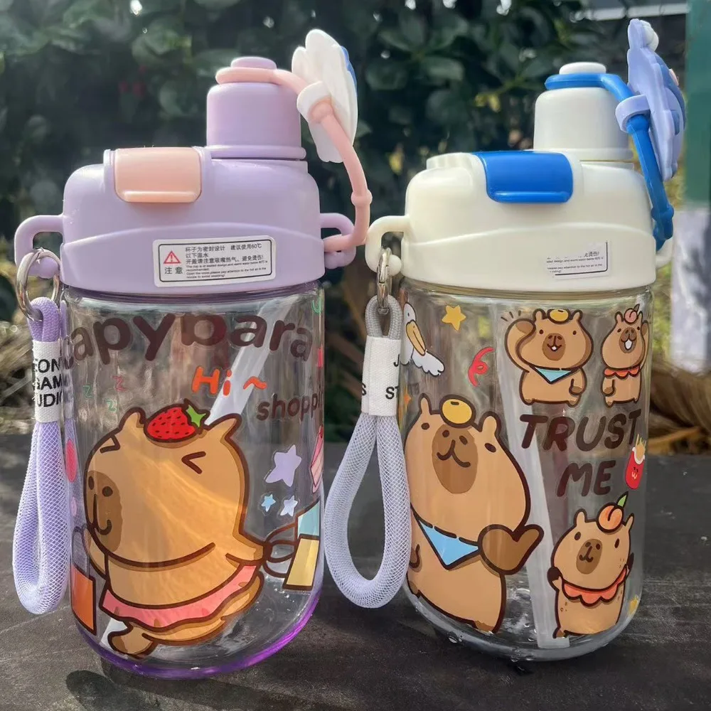 

Бутылка для воды с капибарой большой емкости, 600 мл, из TPR и PP, с соломинкой, двойная чашка для питья, герметичная, из ПВХ, мультяшная детская кружка для улицы