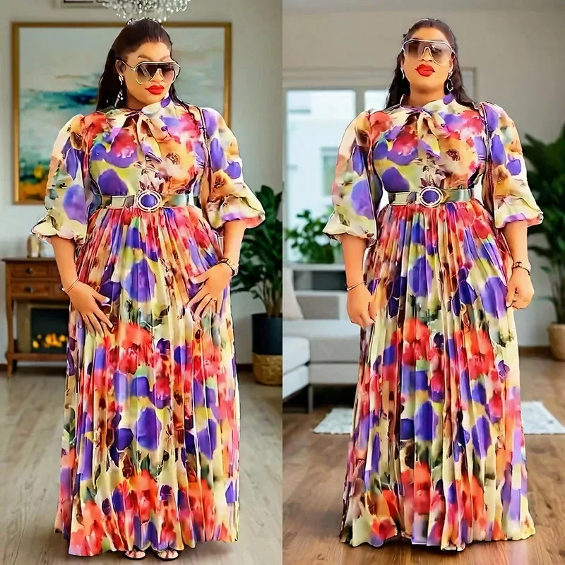 Plus rozmiar afrykańskie sukienki z nadrukiem jesień eleganckie afrykańskie 3/4 rękaw Party wieczorowa długa, maksi sukienka suknie Dashiki afrykańskie ubrania