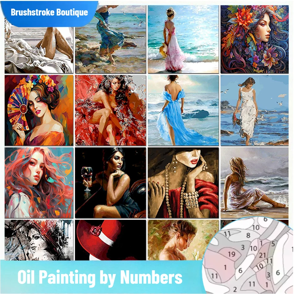 

Безрамная картина по номерам Brushstroke, женский набор, акриловая краска для взрослых, морская фигура, сделай сам, рамка для рисования, раскраска по номерам