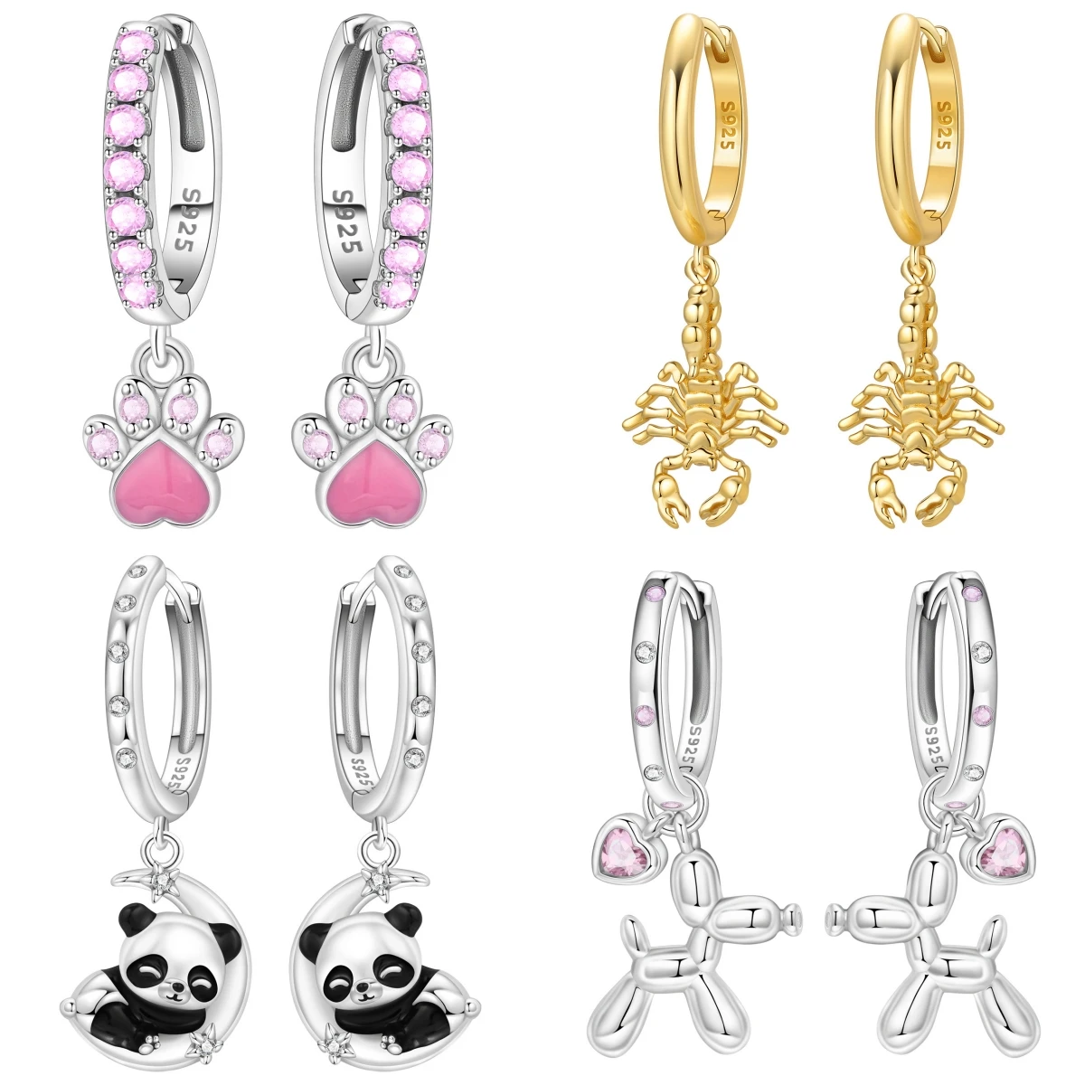 PANPOKI 925 Sterling Silver Pink Pet Animal Paw Print Earrings Original Jewelry Drop Earrings Jewelry Party Anniversary Gifts