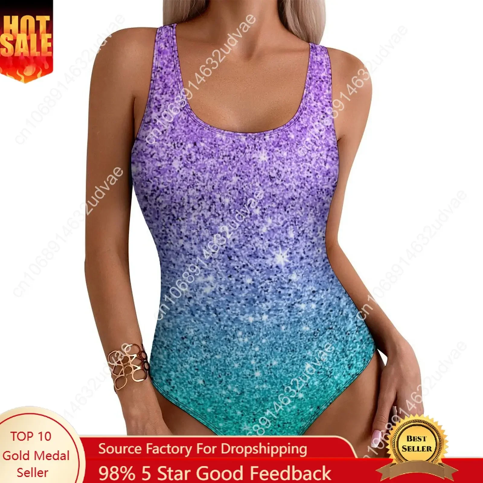 Texture Ombre Swimsuit Purple And Green Glitter Print One Piece Swimwear Push Up Fashion Bathing Suit Holiday Design Swimsuits