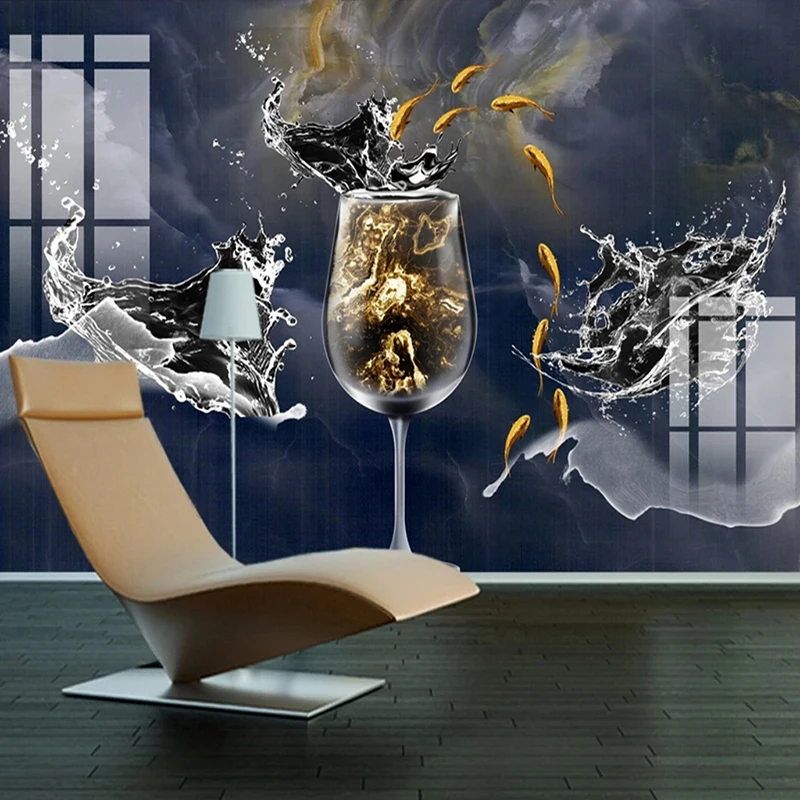 Custom Wallpaper Wine Glass Cup Fish Pattern Abstract Photo Murals Bedroom Living Room Background Wall Decoration Painting