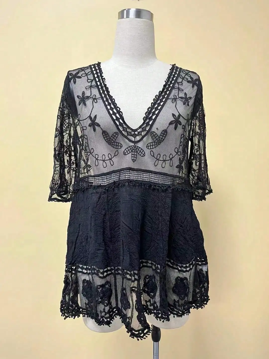 

V-Neck Lace Embroidered Beach Cover Up Dress For Women
