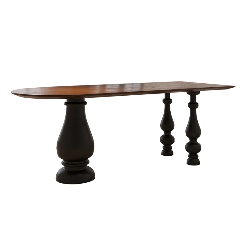 

French retro solid wood dining table oval small apartment medium and ancient style home living room designer long table