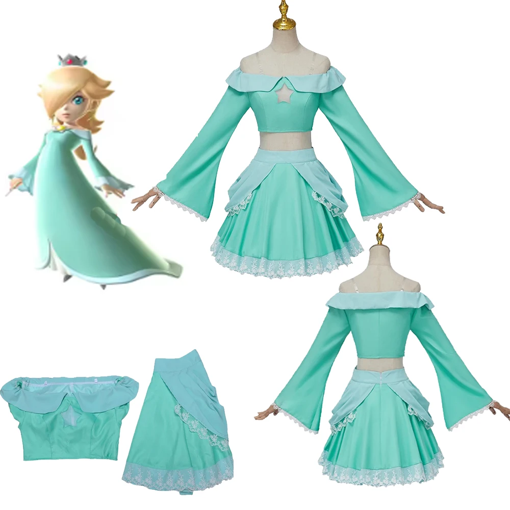 

2026 Cute Fancy Rosalina Princess Cosplay for Women Halloween Outfit Crop Top Skirt Set Comic Con Galaxy Star Princess Costume