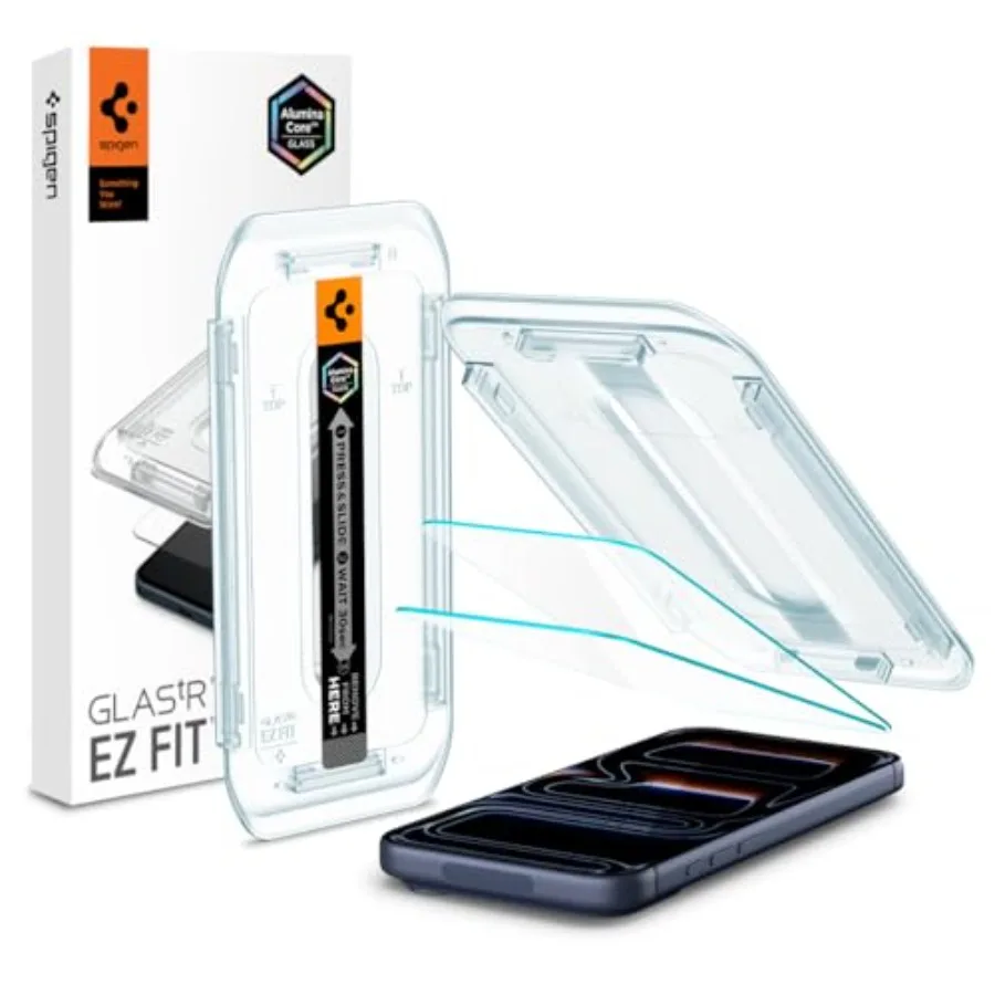 

Smartphone screen protector for daily use, tempered glass with aluminum-enhanced durability, black, 9H+ hardness and EZ Fit des