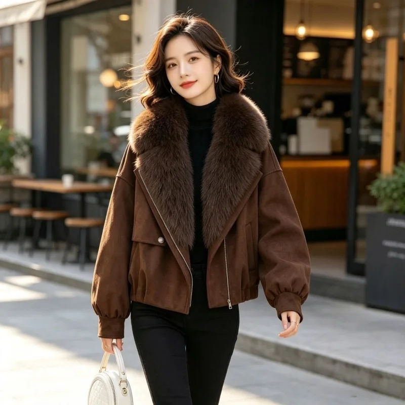 (Extra-large Fur Collar Detachable)2026 New Cotton-padded Women's Winter High-end Slimming Short Warm Coat, Elegant Stylish Coat