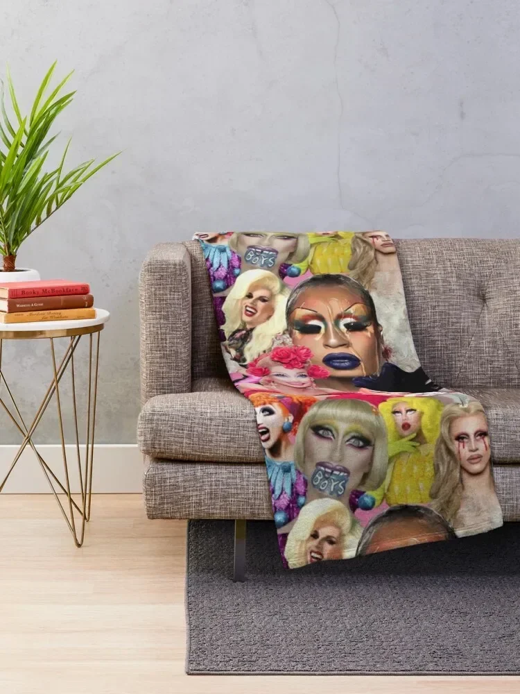 rupaul drag race collage Throw Blanket Picnic Furry Blankets