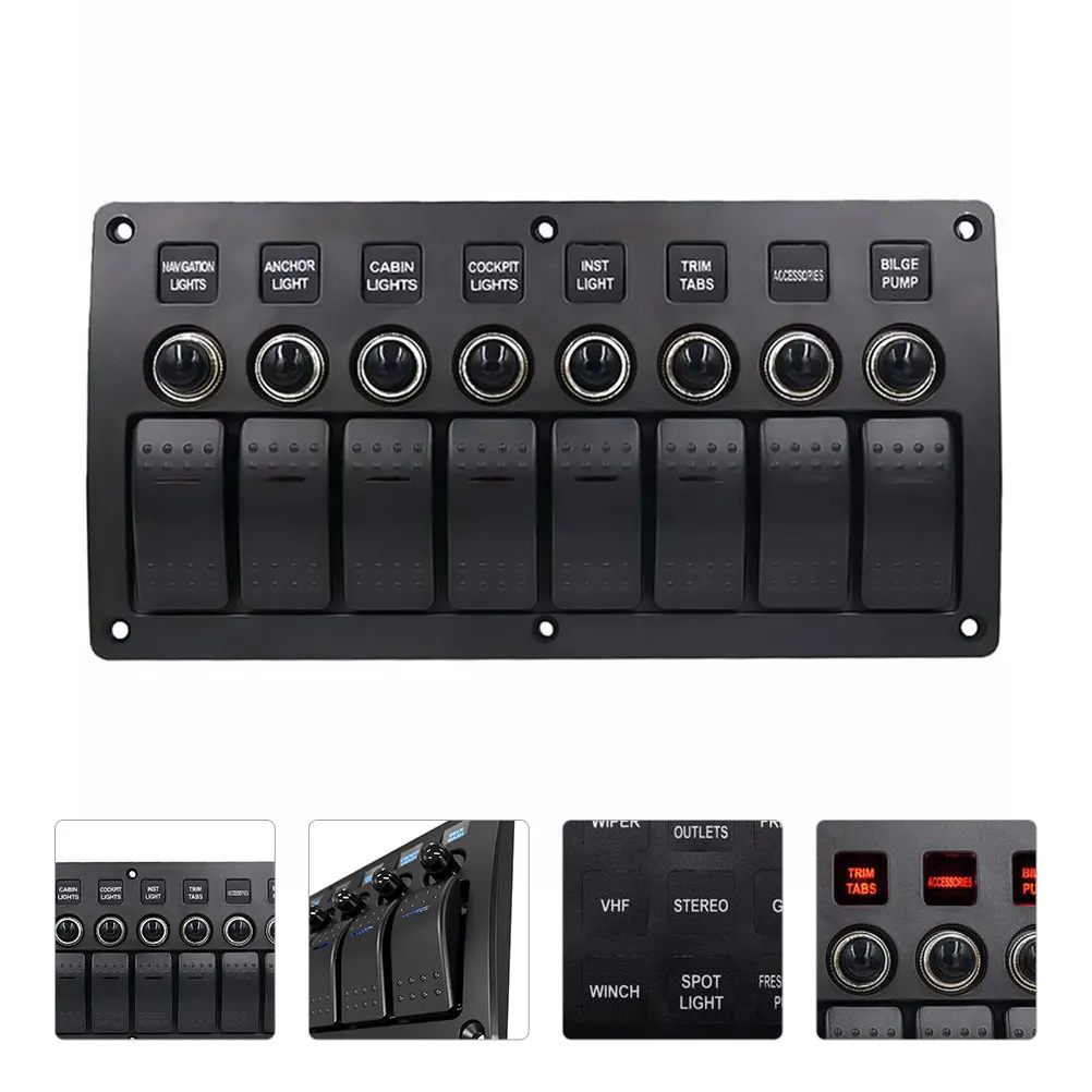

1Set Ship Combination Switch Panel 8-Position Control Panel for Vehicles Boats Yachts Multi-Function Power Supply Control