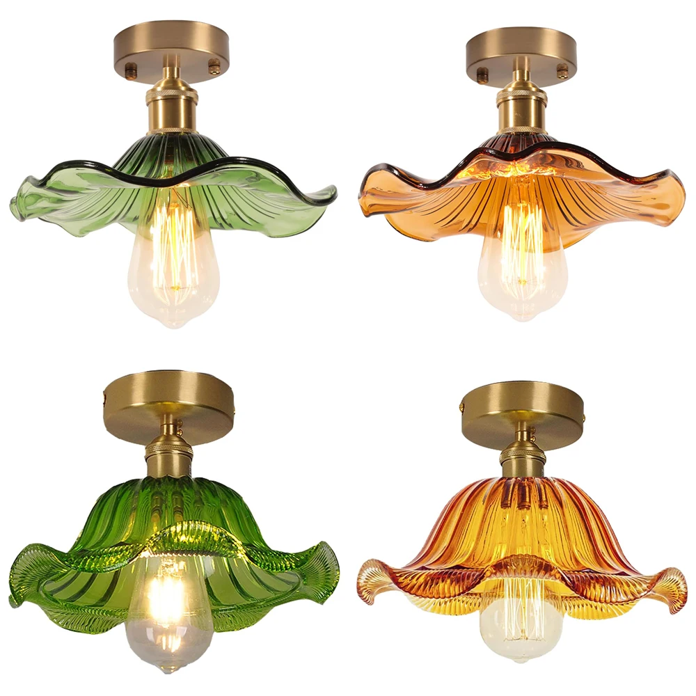 

Потолочный светильник из скандинавского стекла, винтажный потолочный светильник E27, для прихожей, спальни, кухни, гостиной, светильники для внутреннего домашнего освещения